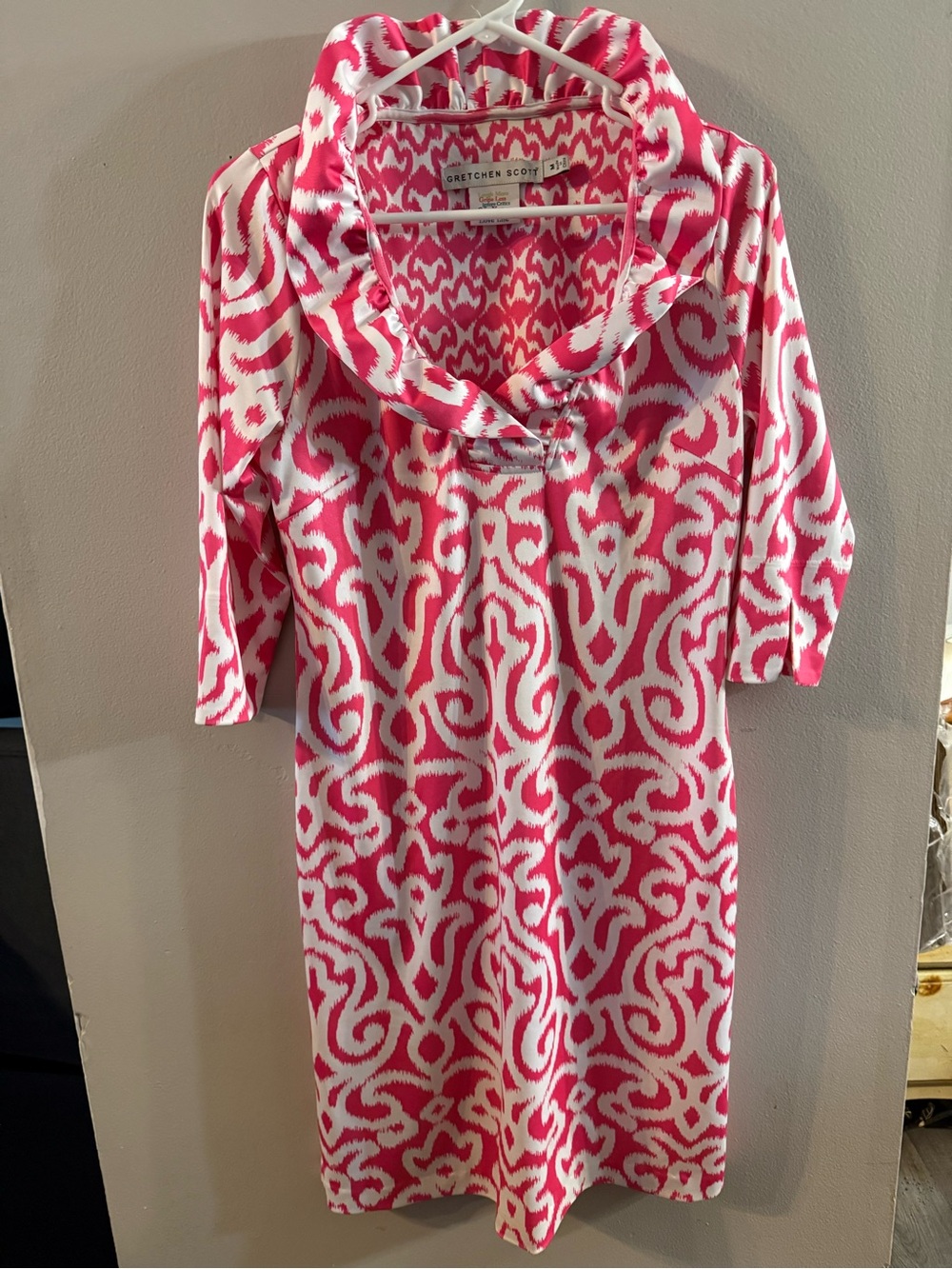 Gretchen Scott Coral and White Ikat-Style Dress